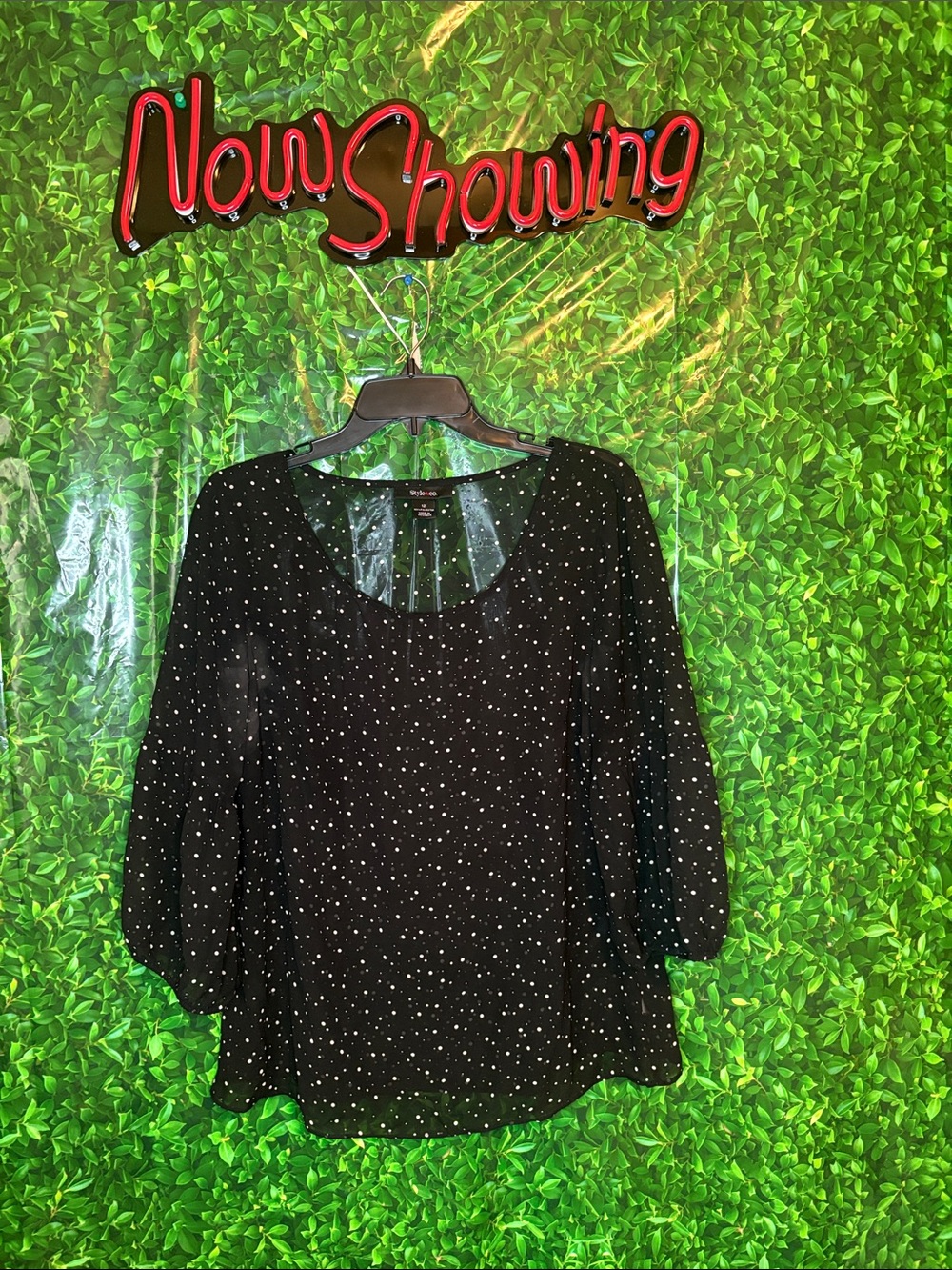 Style & Co. Black Polka Dot Scoop Neck Blouse